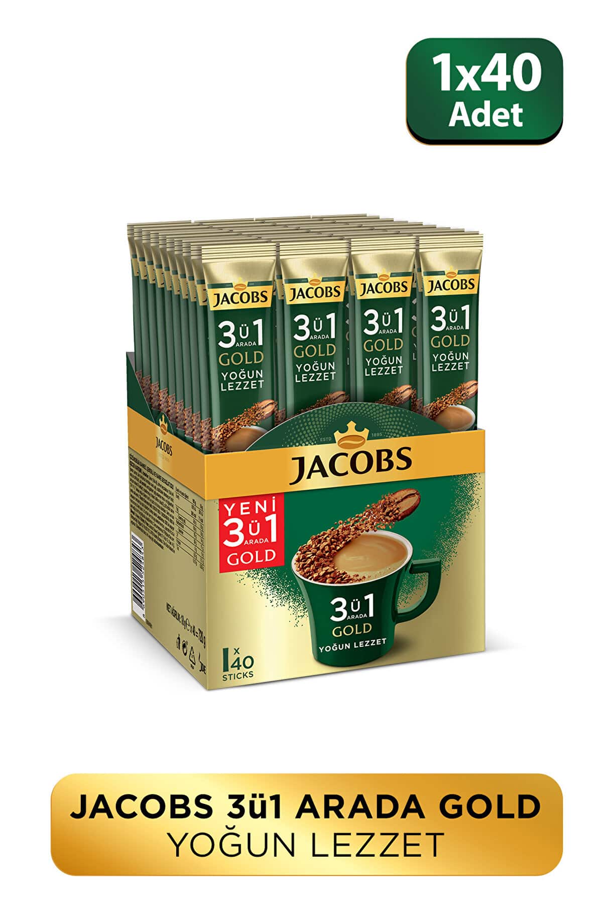Jacobs 3’ü 1 Arada Gold Yoğun Lezzet Karışım Kahve 40’lı Paket